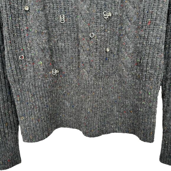 Something Navy Womens Cable Knit Sweater XS Gray Puff Sleeve Bling Wool Preppy - Picture 8 of 14